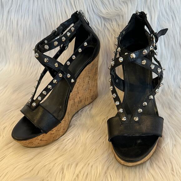 Marc Fisher Lorda Spike Leather Wedge Sandal - Picture 3 of 10